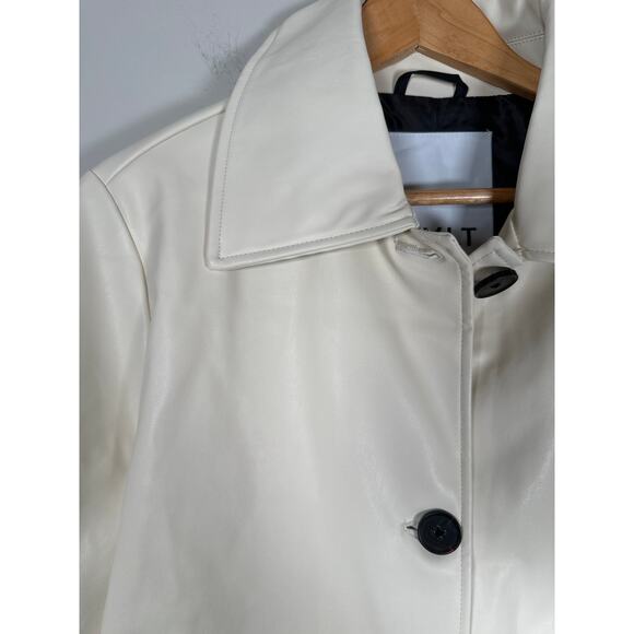 NVLT NEW Women’s Vegan Leather Collared Trucker Jacket Size M Ivory/Cream - Picture 2 of 12